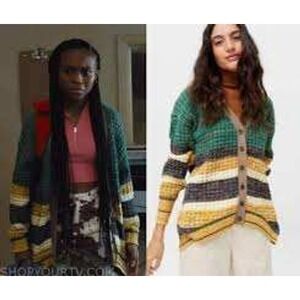 UO BDG AS SEEN ON TV Naomi Kellen Textured Knit Striped Cardigan Retro 70s Vibes